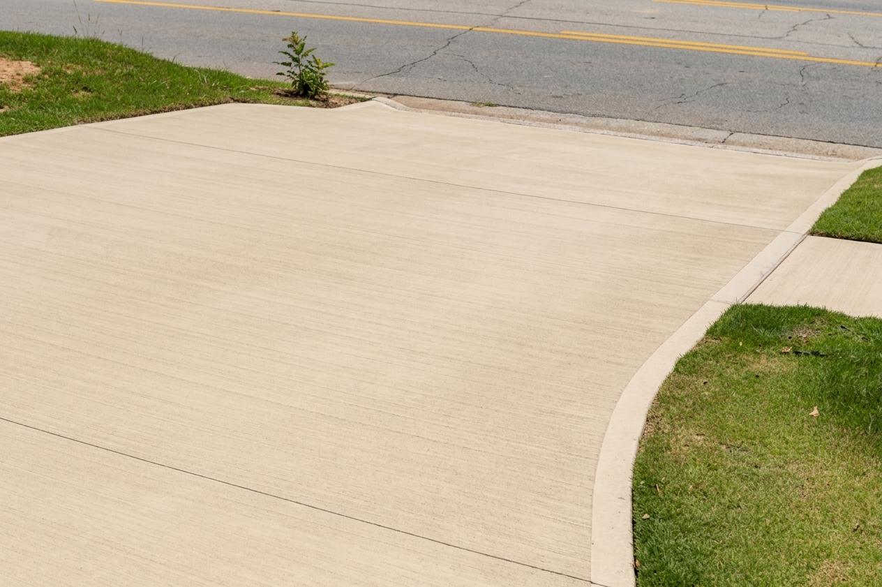Newly poured concrete driveway after replacement.